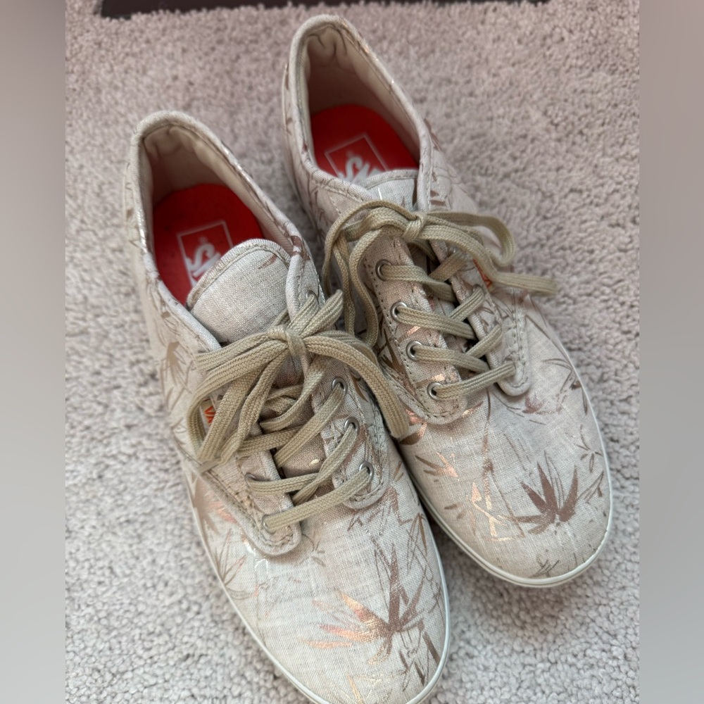 Vans Atwood Gold Metallic/Beige Palm Trees Canvas Sneaker